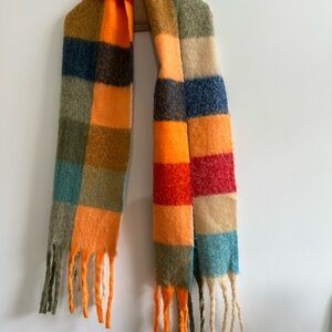 Colorful Checkered Oversized Scarf with Fringe